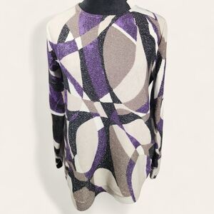 CHICO'S | Dopamine Wearable Art Teacher Abstract Cowl Neck Shimmer Sweater |‎ M